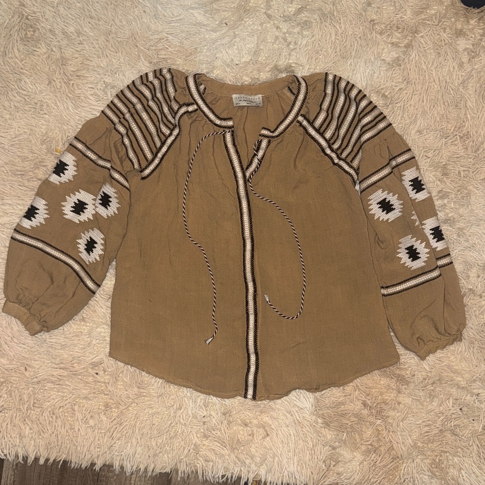 Dress Forum Tan Embroidered Blouse